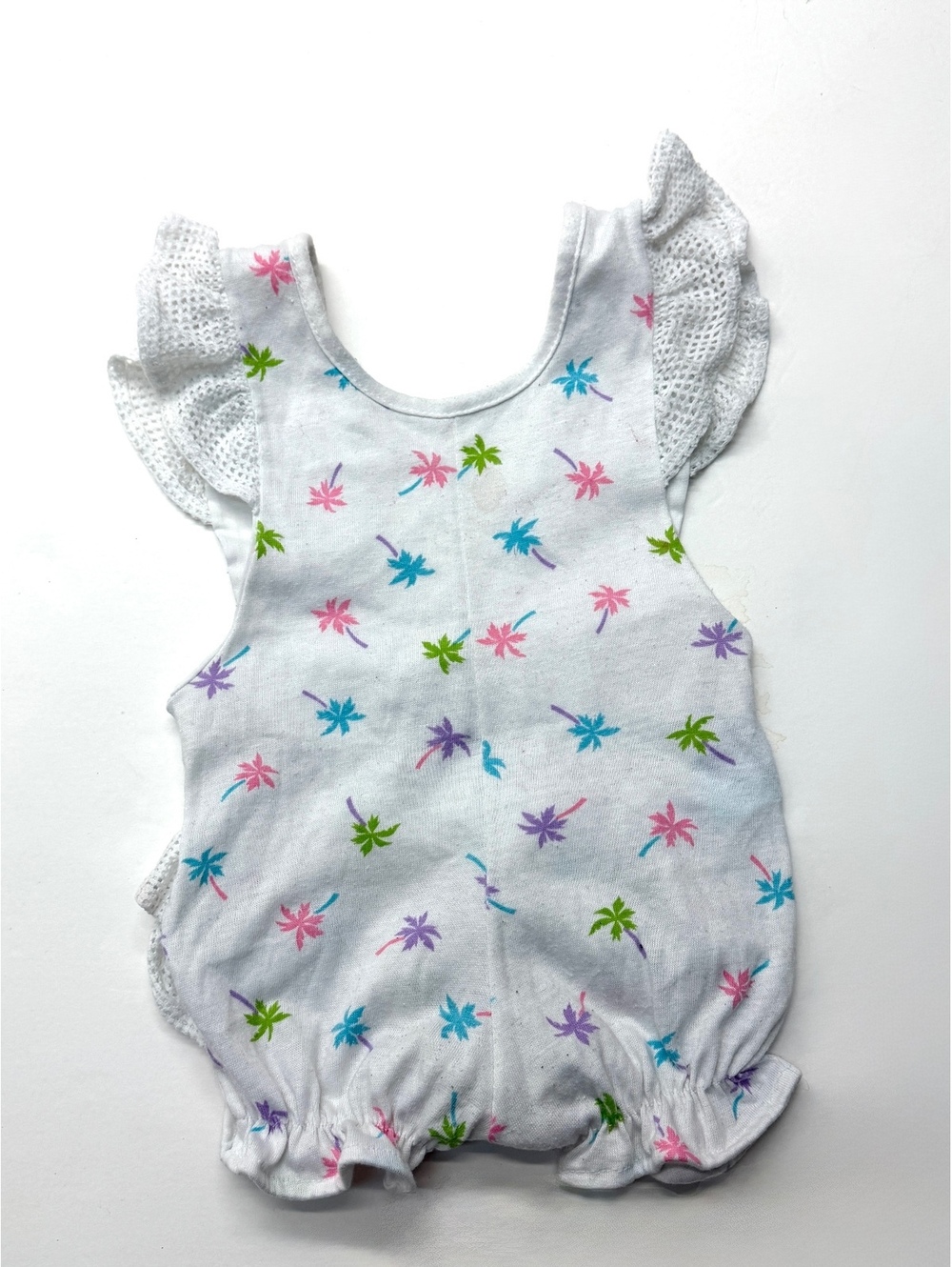 Vintage 80s Moonbeams Sunsuit Romper 18 Months Palm Tree Print Ruffle Sleeves